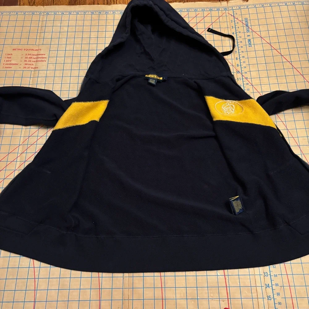 Rugby Ralph Lauren Navy Yellow Chevron Zip Hoodie Size L Vintage 2004 - Picture 4 of 7